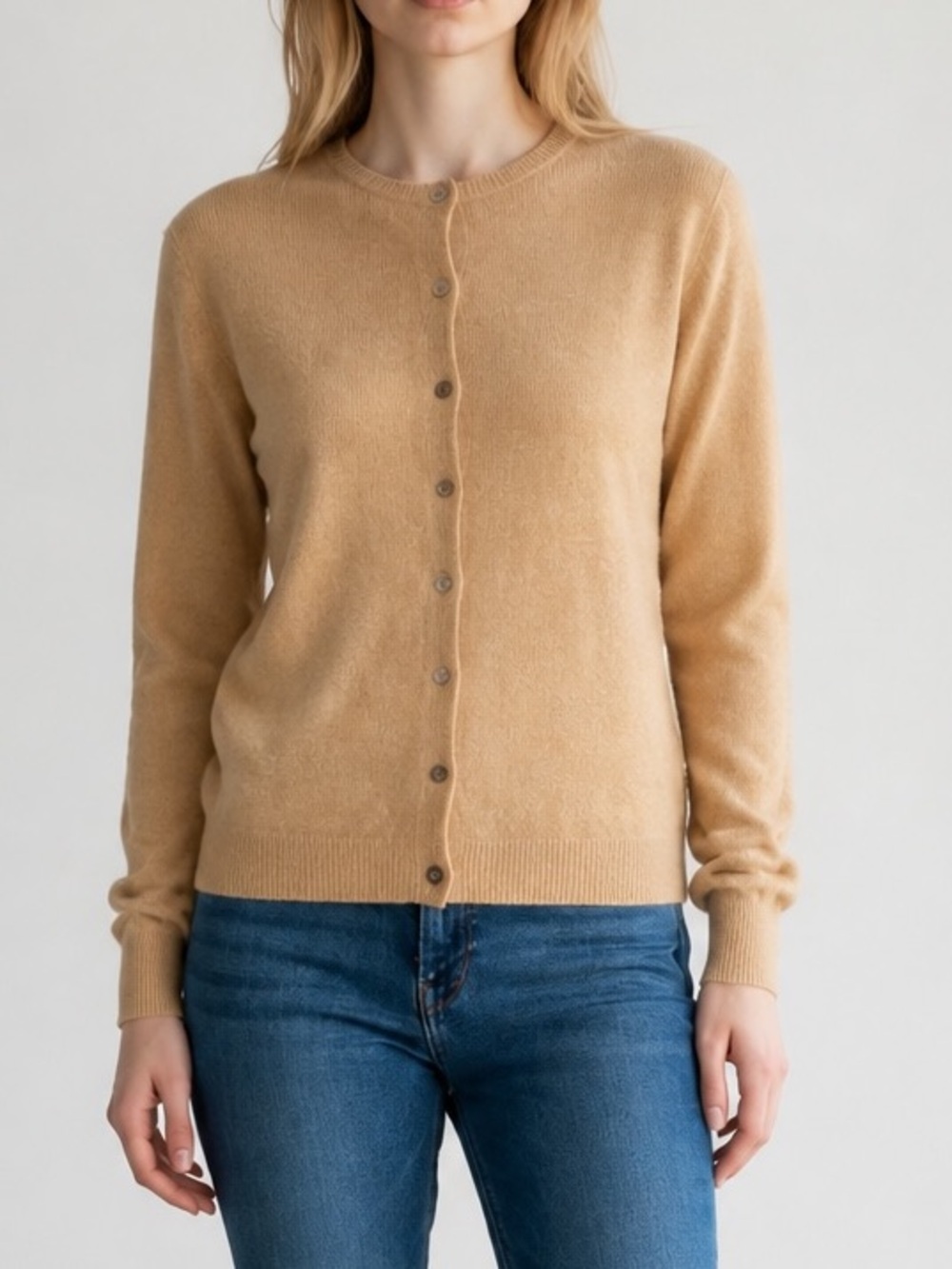 Geneva 100% Cashmere Women's Beige Button-Up Cardigan